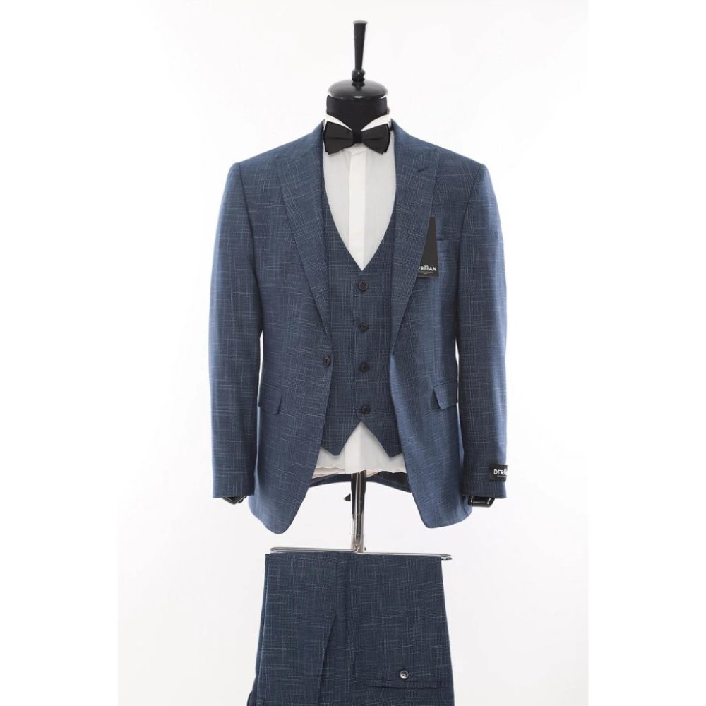 Derman Navy Classic Patterned Fabric 3 Pieces Suits